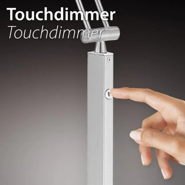 LED Tischleuchte silber farbig rund Touchdimmer zeitloses Design