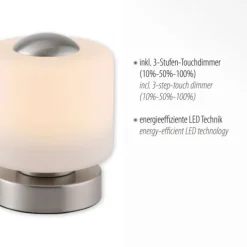 LED Tischleuchte silber farbig rund Touchdimmer zeitloses Design