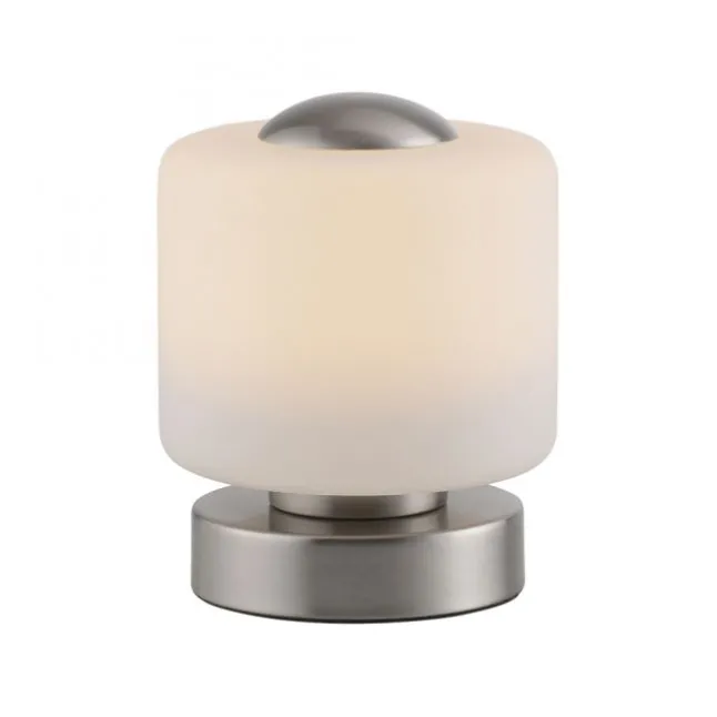LED Tischleuchte silber farbig rund Touchdimmer zeitloses Design