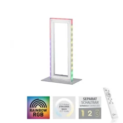 LED Tischleuchte silberfarbig Schnurschalter Rainbow RGB Fernbedienung