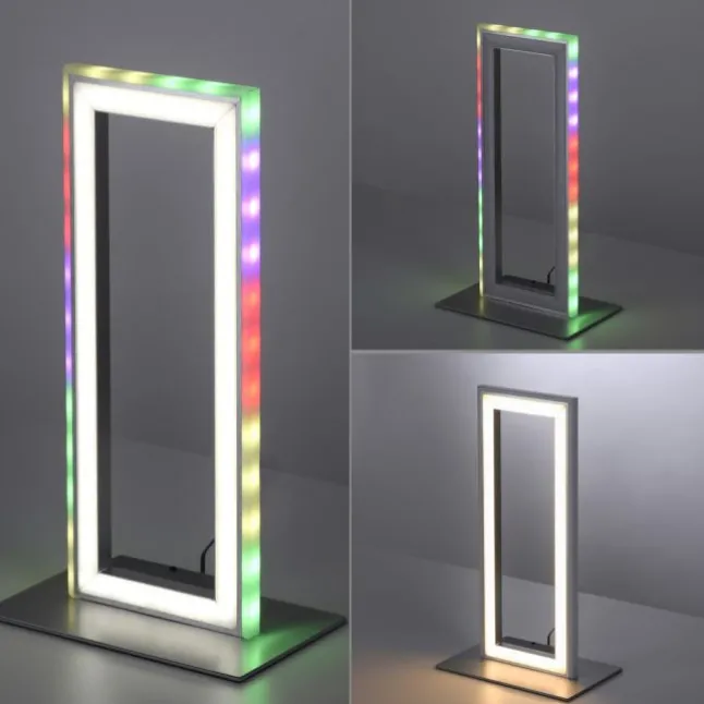 LED Tischleuchte silberfarbig Schnurschalter Rainbow RGB Fernbedienung