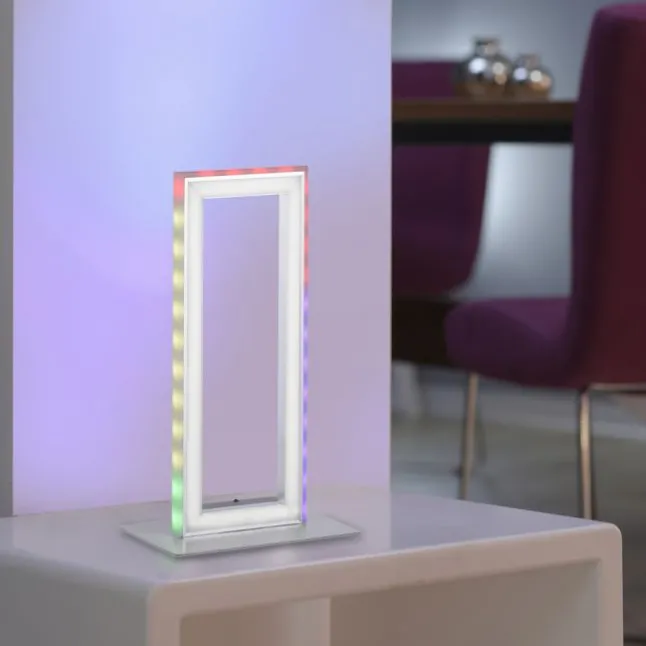 LED Tischleuchte silberfarbig Schnurschalter Rainbow RGB Fernbedienung