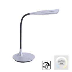 LED-Tischleuchte, silber, Flexarm, Lichtfarbsteuerung, dimmbar