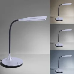 LED-Tischleuchte, silber, Flexarm, Lichtfarbsteuerung, dimmbar
