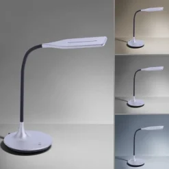 LED-Tischleuchte, silber, Flexarm, Lichtfarbsteuerung, dimmbar