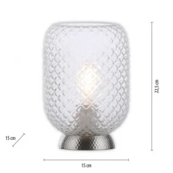 LED Tischleuchte silber Lichtspiel geriffelt Klarglas Schnurschalter