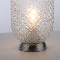 LED Tischleuchte silber Lichtspiel geriffelt Klarglas Schnurschalter
