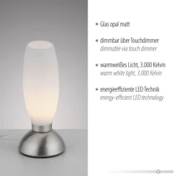 LED Tischleuchte silber Opalglas 3 Stufen Touchdimmer