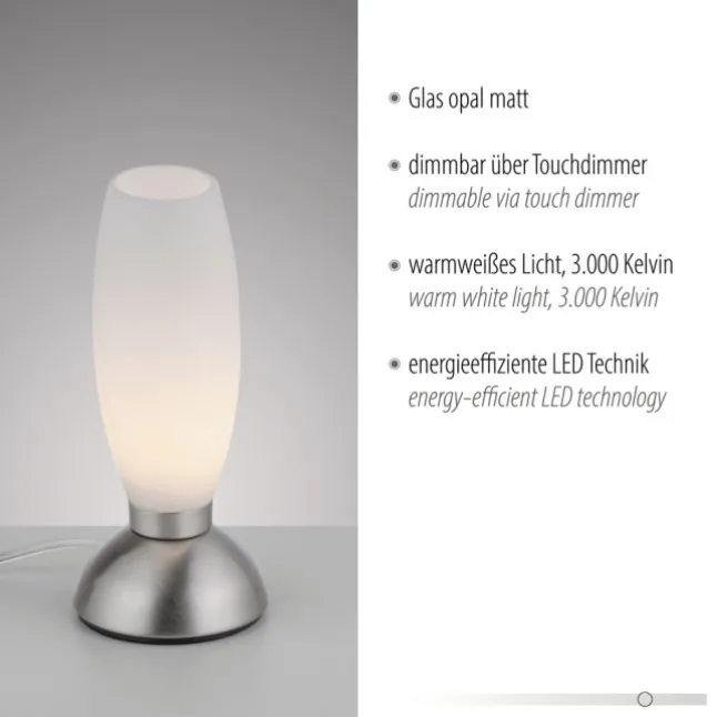 LED Tischleuchte silber Opalglas 3 Stufen Touchdimmer
