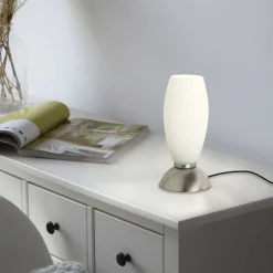 LED Tischleuchte silber Opalglas 3 Stufen Touchdimmer