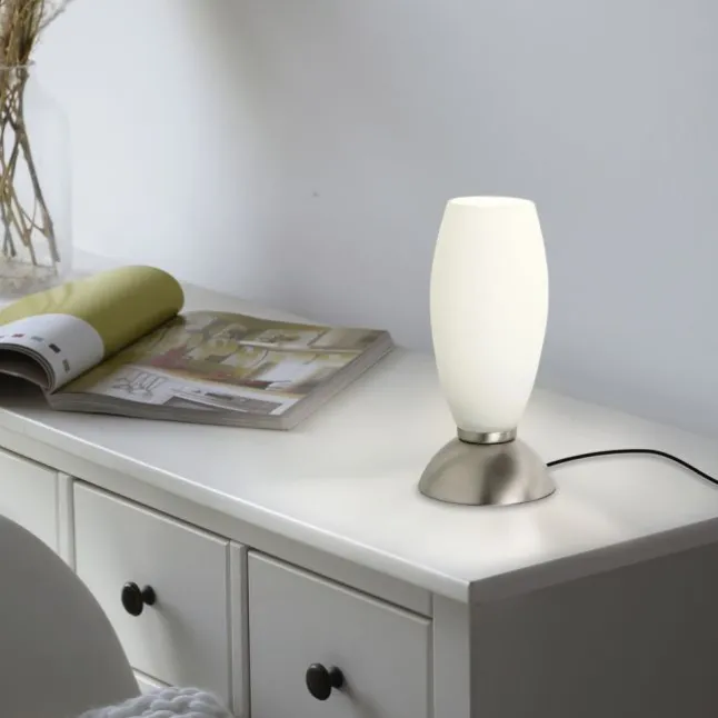 LED Tischleuchte silber Opalglas 3 Stufen Touchdimmer