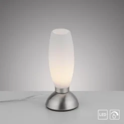 LED Tischleuchte silber Opalglas 3 Stufen Touchdimmer