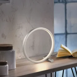 LED Tischleuchte silber ring minimalistisch Schnurschalter Beistellampe