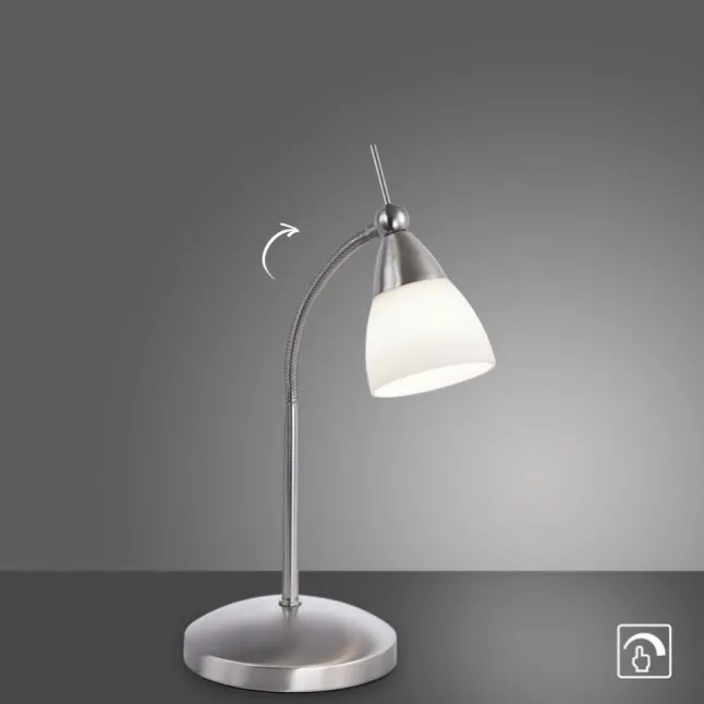 LED-Tischleuchte, stahlfarben, dimmbar, blendfreies Licht, verstellbar