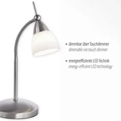 LED-Tischleuchte, stahlfarben, dimmbar, blendfreies Licht, verstellbar