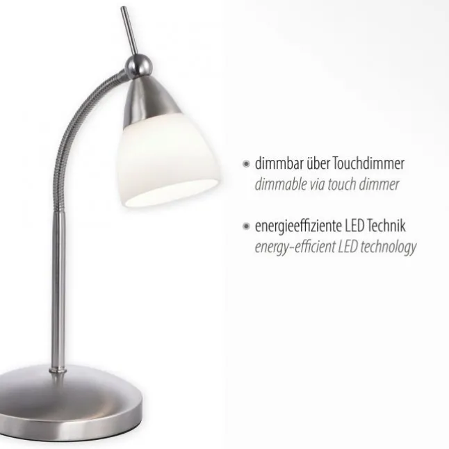 LED-Tischleuchte, stahlfarben, dimmbar, blendfreies Licht, verstellbar