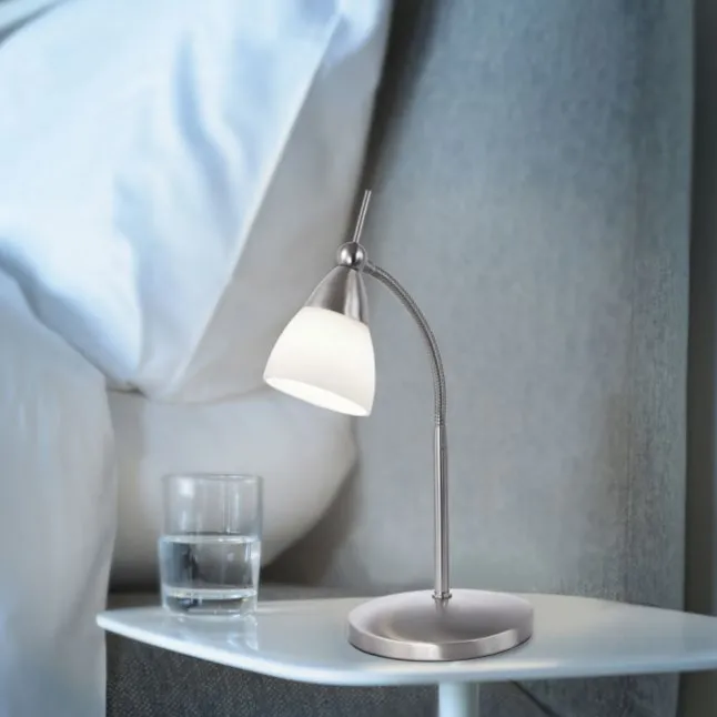 LED-Tischleuchte, stahlfarben, dimmbar, blendfreies Licht, verstellbar