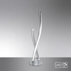 LED Tischleuchte, stahlfarben, geschwungenes Design, dimmbar