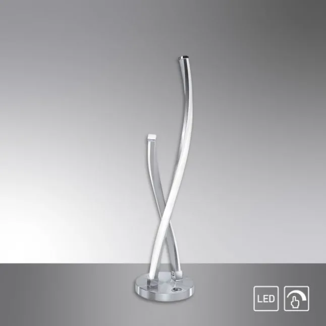 LED Tischleuchte, stahlfarben, geschwungenes Design, dimmbar