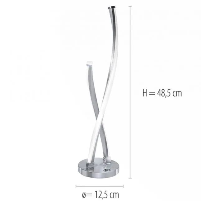 LED Tischleuchte, stahlfarben, geschwungenes Design, dimmbar