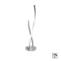 LED Tischleuchte, stahlfarben, geschwungenes Design, dimmbar