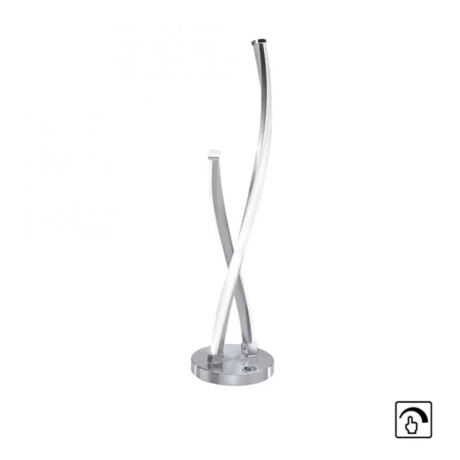 LED Tischleuchte, stahlfarben, geschwungenes Design, dimmbar