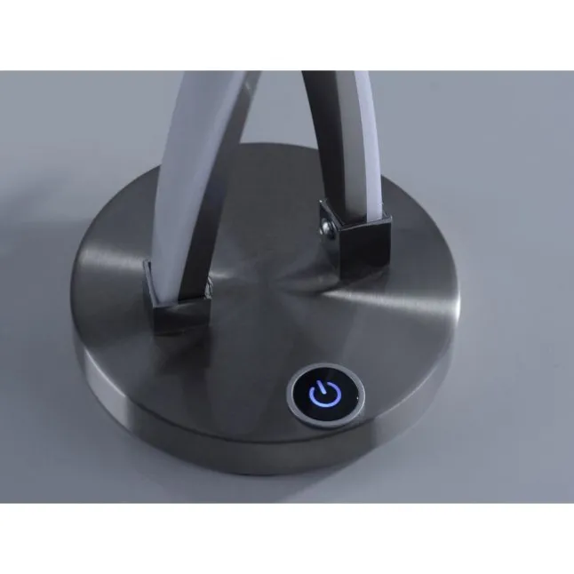LED Tischleuchte, stahlfarben, geschwungenes Design, dimmbar