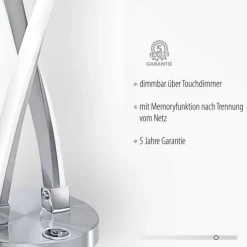 LED Tischleuchte, stahlfarben, geschwungenes Design, dimmbar