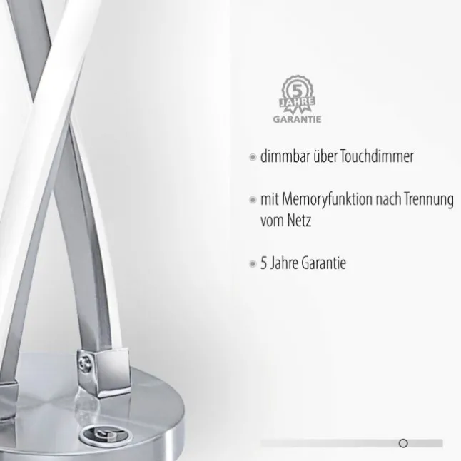 LED Tischleuchte, stahlfarben, geschwungenes Design, dimmbar