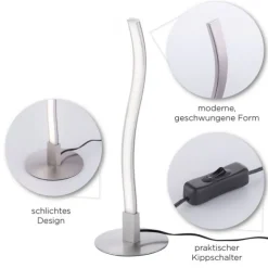 LED-Tischleuchte, stahlfarben, Wellenform, modern, inkl. Schnurschalter