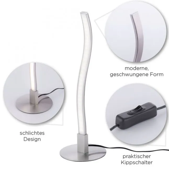 LED-Tischleuchte, stahlfarben, Wellenform, modern, inkl. Schnurschalter