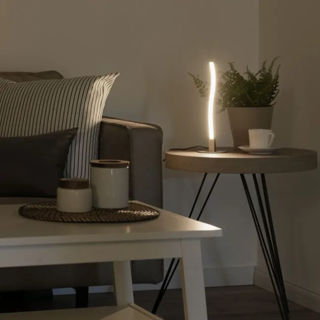 LED-Tischleuchte, stahlfarben, Wellenform, modern, inkl. Schnurschalter