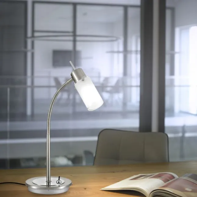 LED-Tischleuchte, stahl, inkl. Kippschalter, modern, inkl. Glasschirm