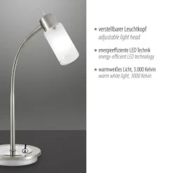 LED-Tischleuchte, stahl, inkl. Kippschalter, modern, inkl. Glasschirm