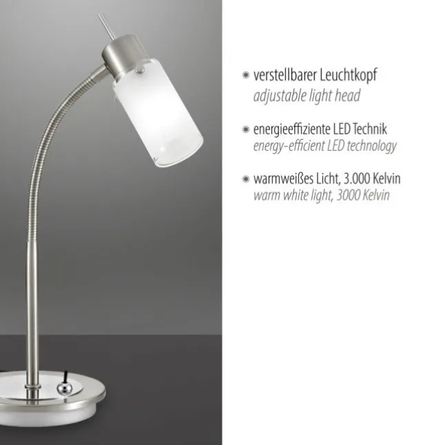 LED-Tischleuchte, stahl, inkl. Kippschalter, modern, inkl. Glasschirm