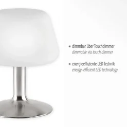 LED-Tischleuchte, Stahl, Opalglas, warmweißes Licht, dimmbar
