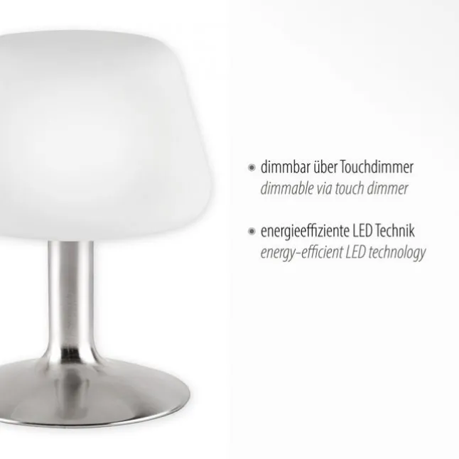 LED-Tischleuchte, Stahl, Opalglas, warmweißes Licht, dimmbar
