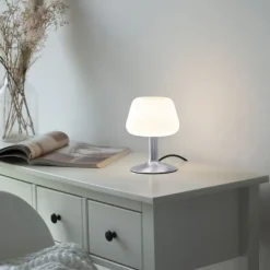 LED-Tischleuchte, Stahl, Opalglas, warmweißes Licht, dimmbar