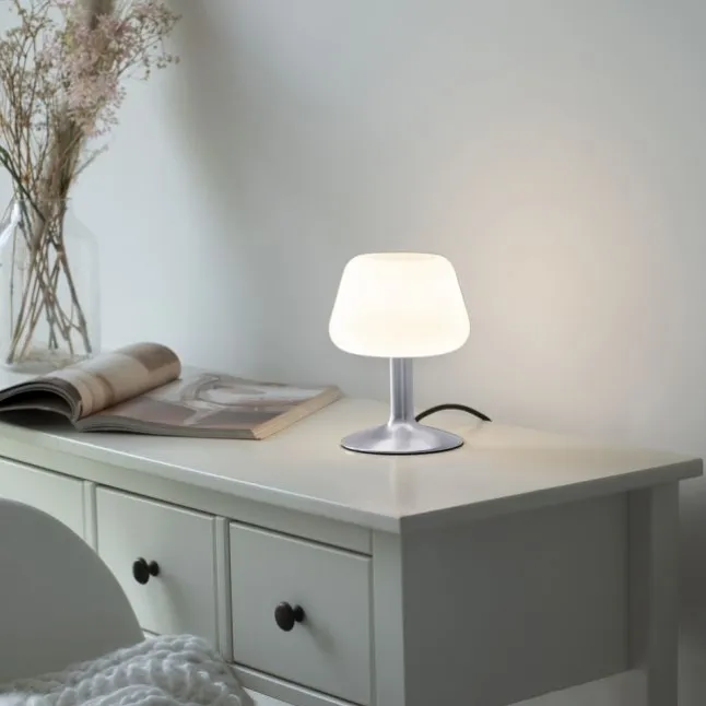 LED-Tischleuchte, Stahl, Opalglas, warmweißes Licht, dimmbar