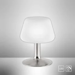 LED-Tischleuchte, Stahl, Opalglas, warmweißes Licht, dimmbar
