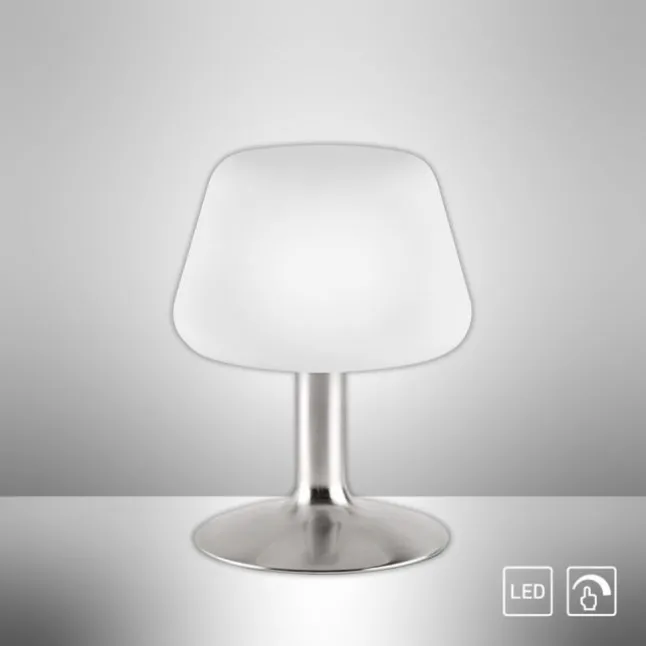 LED-Tischleuchte, Stahl, Opalglas, warmweißes Licht, dimmbar