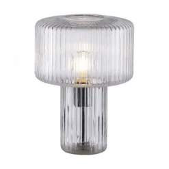 LED Tischleuchte transparent Pilzform Glas Ø25cm Schalter
