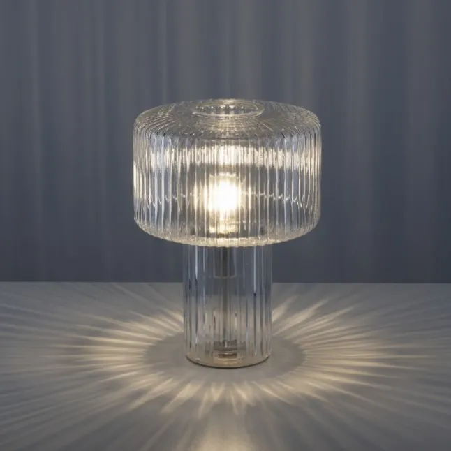 LED Tischleuchte transparent Pilzform Glas Ø25cm Schalter