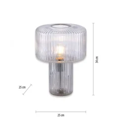 LED Tischleuchte transparent Pilzform Glas Ø25cm Schalter