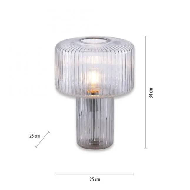 LED Tischleuchte transparent Pilzform Glas Ø25cm Schalter