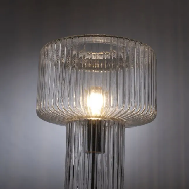 LED Tischleuchte transparent Pilzform Glas Ø25cm Schalter