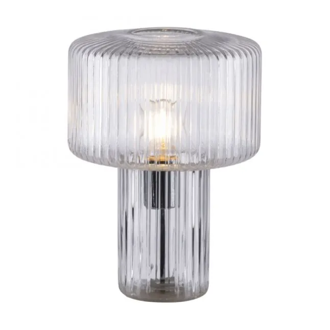 LED Tischleuchte transparent Pilzform Glas Ø25cm Schalter