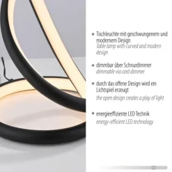 LED Tischleuchte TWIST, schwarz, Nachttischleuchte, Schnurdimmer