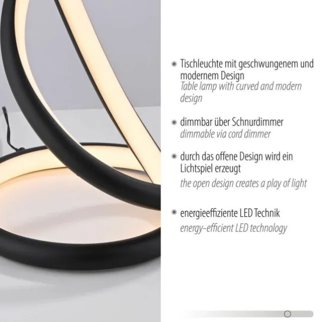 LED Tischleuchte TWIST, schwarz, Nachttischleuchte, Schnurdimmer