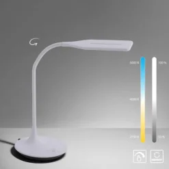 LED-Tischleuchte, weiß, Flexarm, Lichtfarbsteuerung, dimmbar